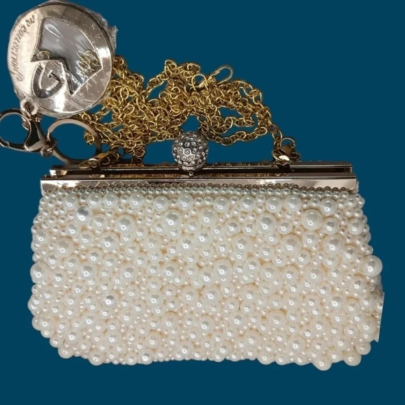 My gift faux pearl evening clutch shoulder bag beige - Picture 5 of 12